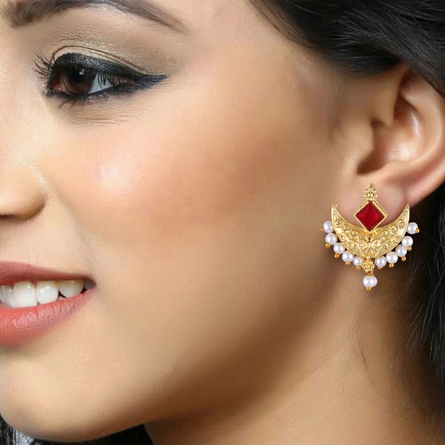 Alloy Gold Plated Earrings for Women (Gold, Set of 1)