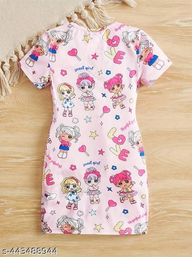 Cotton Blend Dress for Girls (Pink, 3-4 Years)