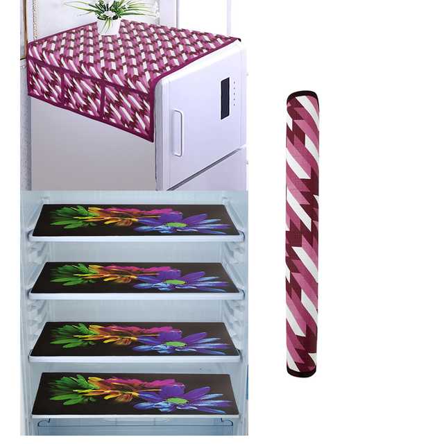 WISHLAND 1 Pc Fridge Cover for Top with 6 Pockets, 1 Handle Cover, 4 Fridge Mats (Set of 6, 21X39 inch) (A-408)