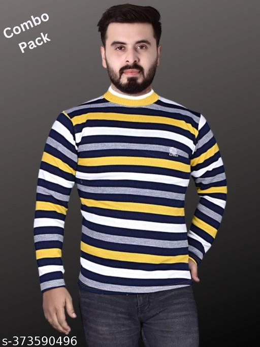 Woolen Striped Sweater for Men (Yellow & Red, M) (Pack of 2)