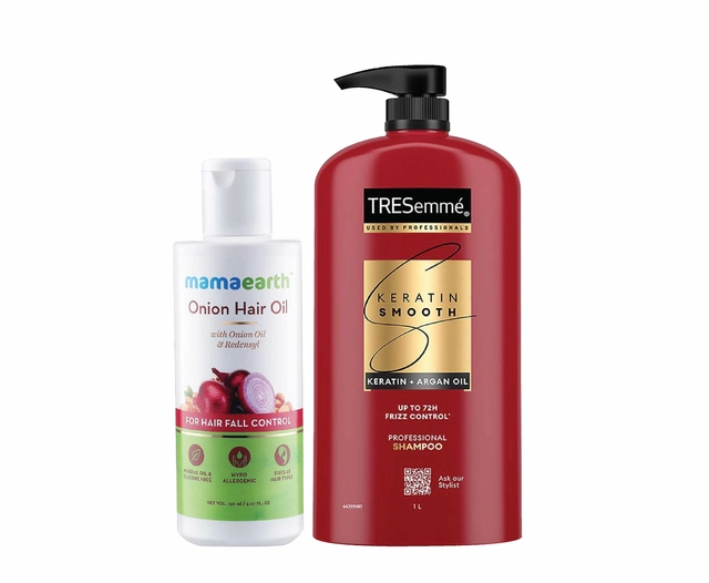 Combo of Mamaearth Onion Herbal Hair Oil (150 ml) & Tresemme Keratin Shine Shampoo (1000 ml) (Set of 2)