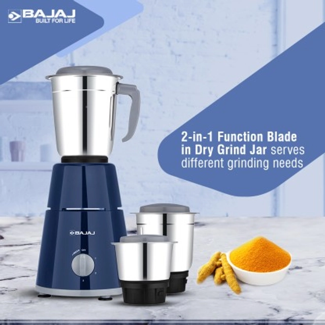 BAJAJ 410570 GX 1500 W Juicer Mixer Grinder (3 Jars, Blue)