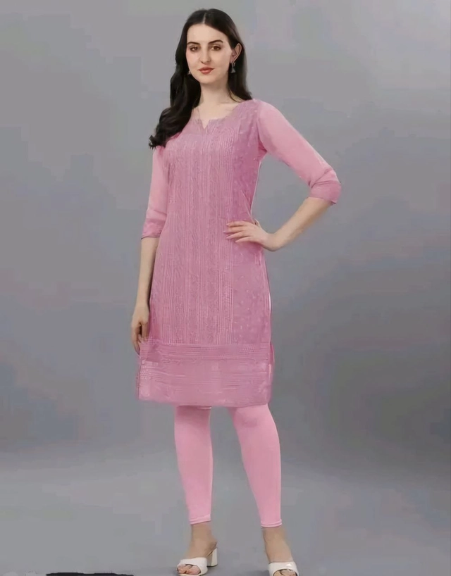 Georgette Chikankari Kurti for Women (Pink, M)