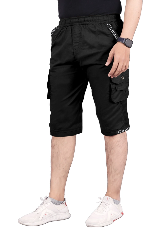 Cotton Solid Capri for Men (Black, 28)