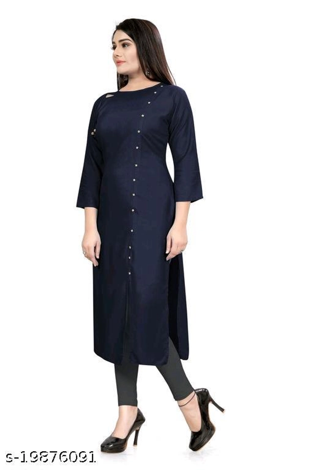 Rayon Solid Kurti for Women (Navy Blue, S)