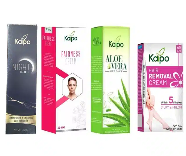 Kaipo Night Cream (50 g), Hair Removal Cream (60 g) with Aloe Vera Gel (50 g) & Fairness Cream (50 g) (Pack of 4)
