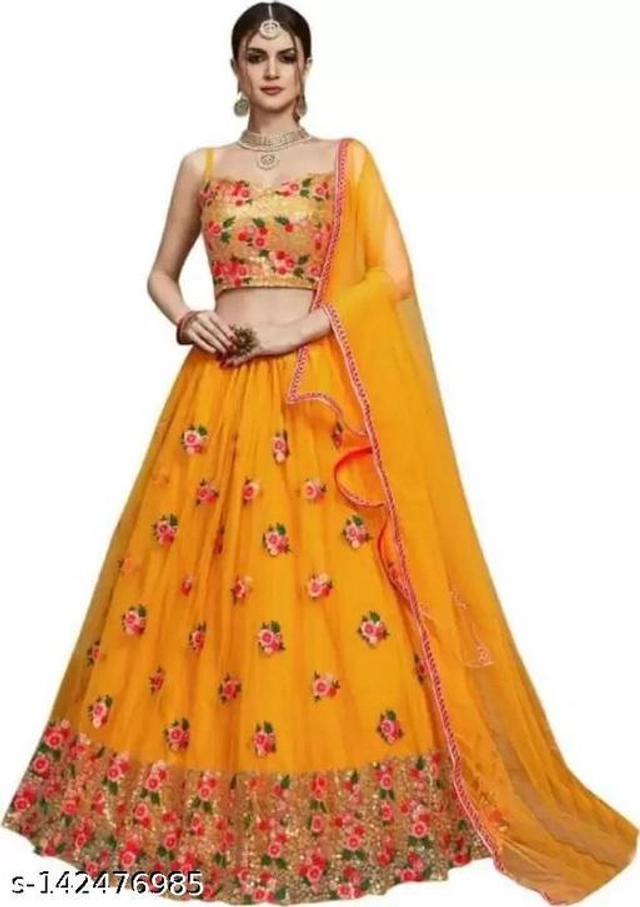 Net Lehenga with Choli & Dupatta for Women (Yellowfor)