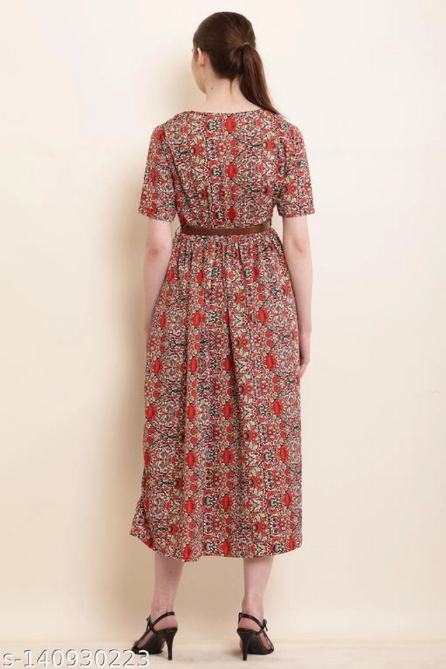 Polycotton Dress for Women (Brown, S)