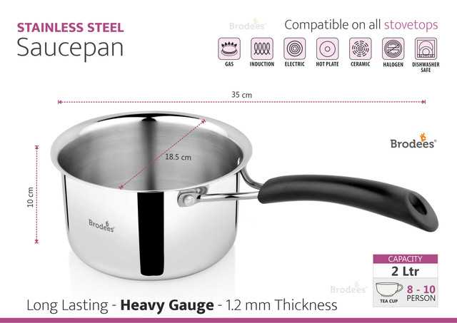 BRODEES Stainless Steel Sauce Pan 18.5 cm diameter (2 L capacity) (A-21)