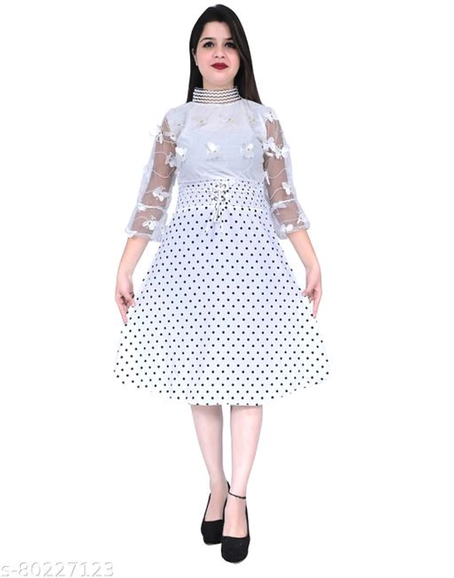 Crape Dress for Women (White, S)