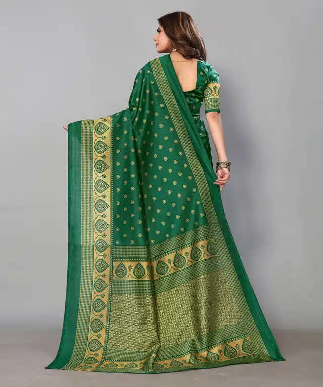 Printed Saree with Unstitched Blouse Piece for Women (Green, 6 m)