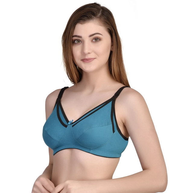 Cotton Blen Solid Non Padded Feeding Bras for Women (Multicolor, 32) (Pack of 2)