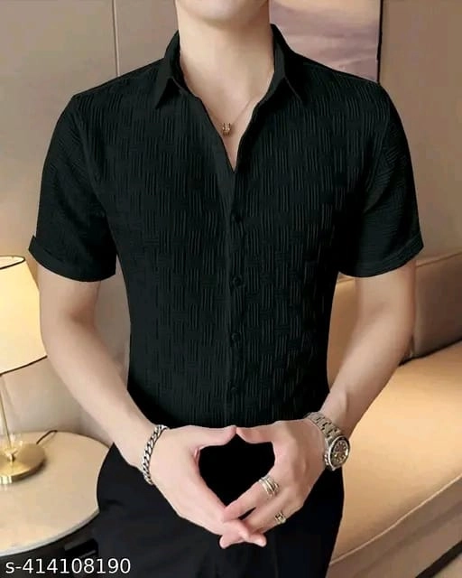 Half Sleeves Solid Shirt for Men (Black, M)