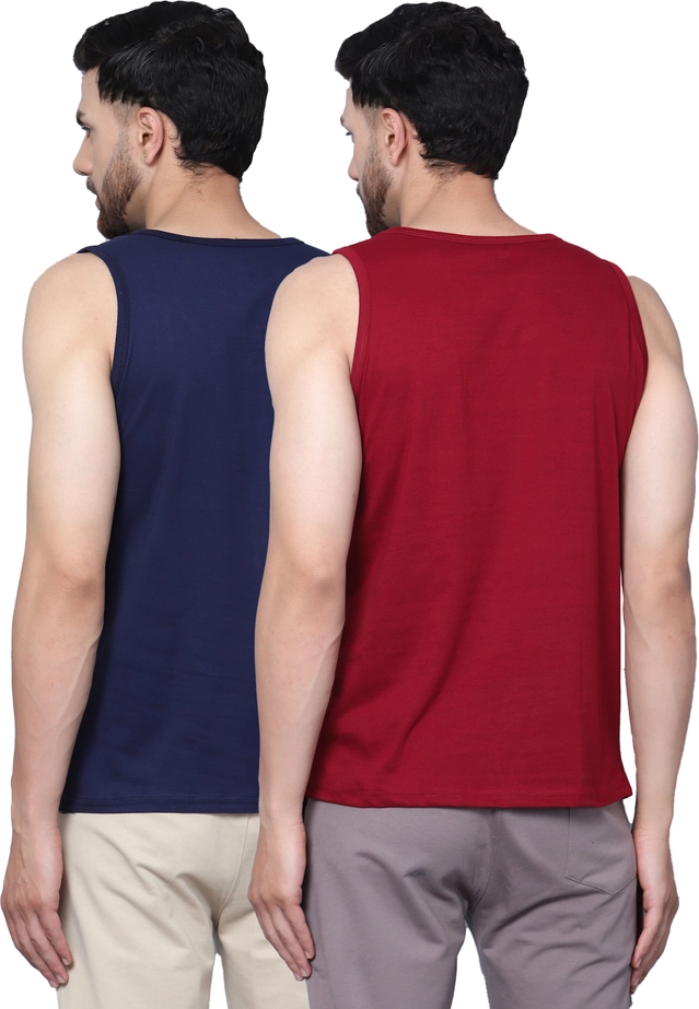 Cotton Blend Printed Vest for Men (Maroon & Navy Blue, L) (Pack of 2)