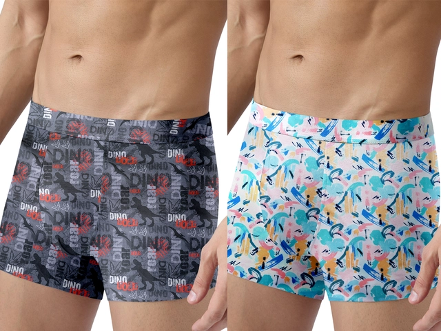 Nylon Printed Trunks for Men (Multicolor, S) (Pack of 2)