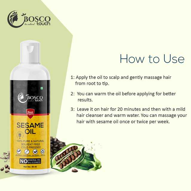 Bosco Touch Organic Wood Pressed Edible Sesame Oil For Healthy Hair Growth (50 ml) (For Men & Women) (B-245)
