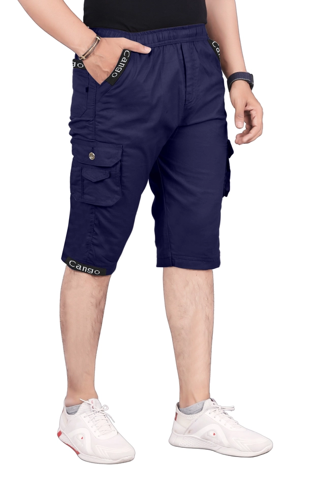 Cotton Solid Capri for Men (Blue, 28)