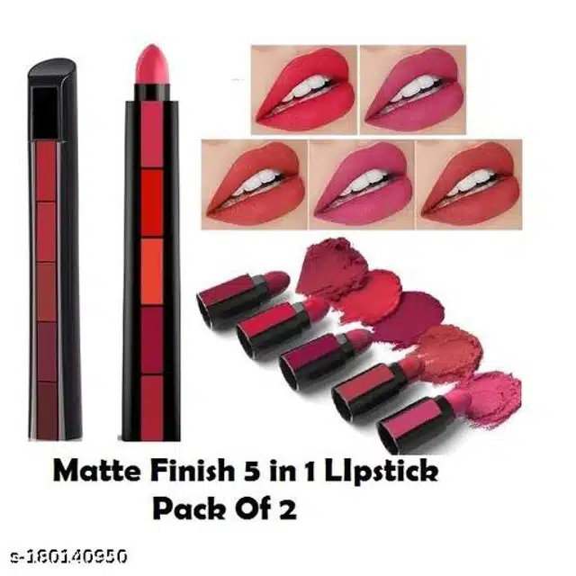 Premium Matte 5-in-1 Lipsticks (Multicolor, Pack of 2)