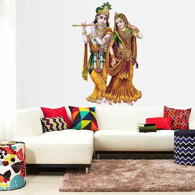 गॉड & गोड्स राधा कृष्णा मॉडर्न आर्ट 165 वॉल स्टीकर (40 x 60 x 0.1 Cm)