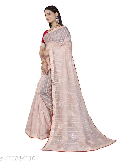 Organza Embroidered Saree for Women (Pink, 6.3 m)