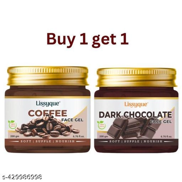  Lissyque Coffee & Dark Chocolate Gel, Face And Hair, Ideal For Acne Scars, Dark Circles, Moisturising, Soothing, Multipurpose Gel - 200 gm (Buy One Get One)