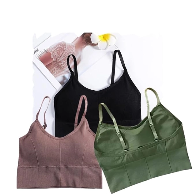 Cotton Padded Sports Bra for Women (Brown, Free Size)