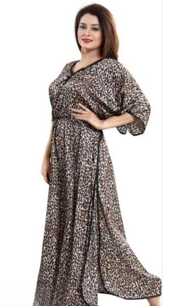 Satin Printed Kaftan for Women (Multicolor, L)