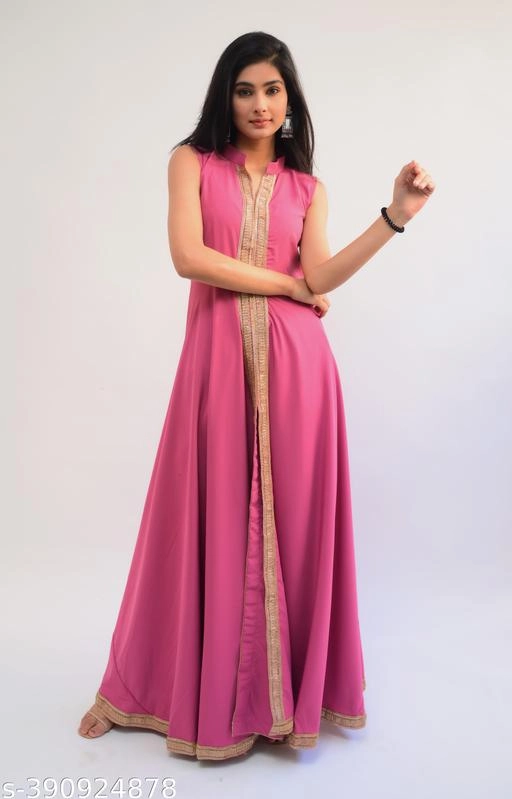 Crepe Solid Gown for Women (Pink, XS)