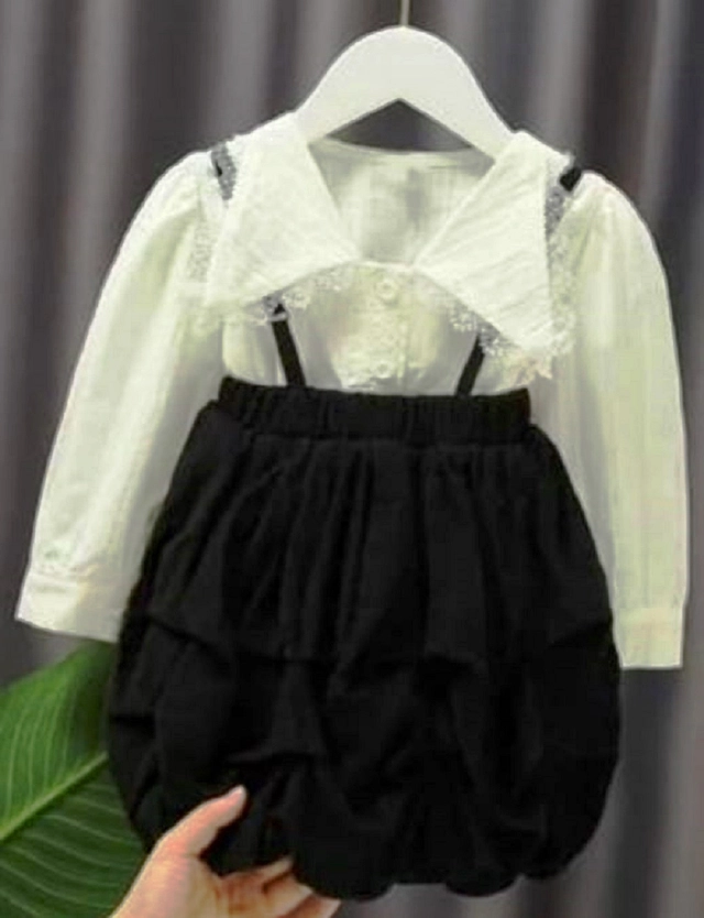 Crepe Dungarees for Boys & Girls (White & Black, 1-2 Years)