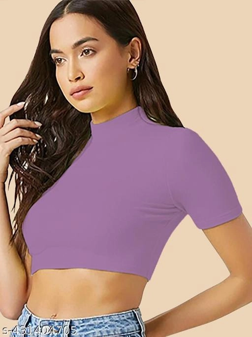 Lycra Solid Top for Women (Purple, S)