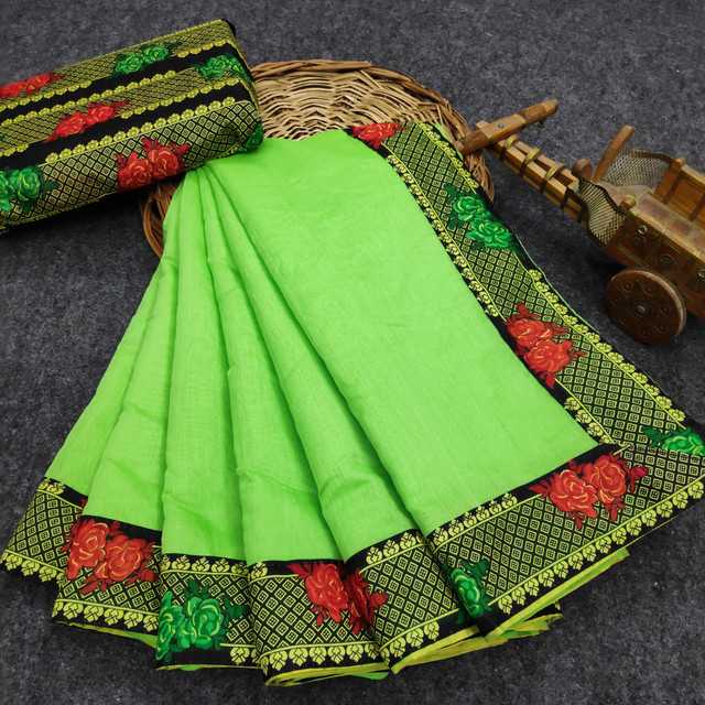 Inder Fashion Chanderi Cotton Saree With Running Blouse For Women (Green, 6.30 m) (IF-4)