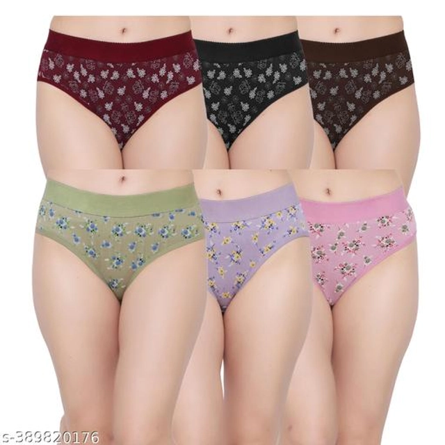 Cotton Printed Briefs for Women (Multicolor, S) (Pack of 6)