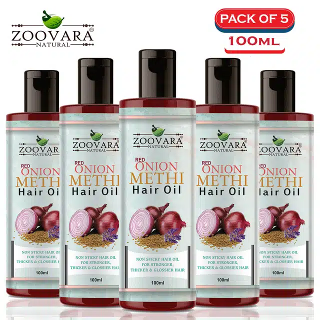 Zoovara Red Onion with Methi Hair Oil for Hair Loss Control (Pack of 5, 100 ml)