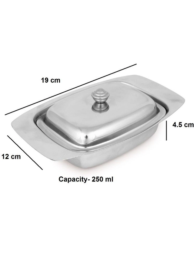 Dynore Butter dish Stainless Steel Serving Bowl 250 ml Silver ( Set of 1 )