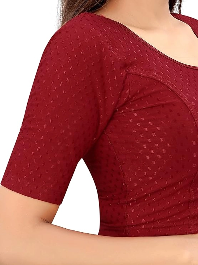 Lycra Solid Stretchable Stitched Blouse for Women (Maroon, 30)