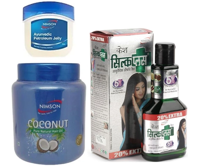 Combo of Nimson Coconut Natural Hair Oil (500 ml), Kesh Silk Plus Ayurvedic Hair Oil (120 ml) & Petroleum Jelly (42 ml) (Set of 3)