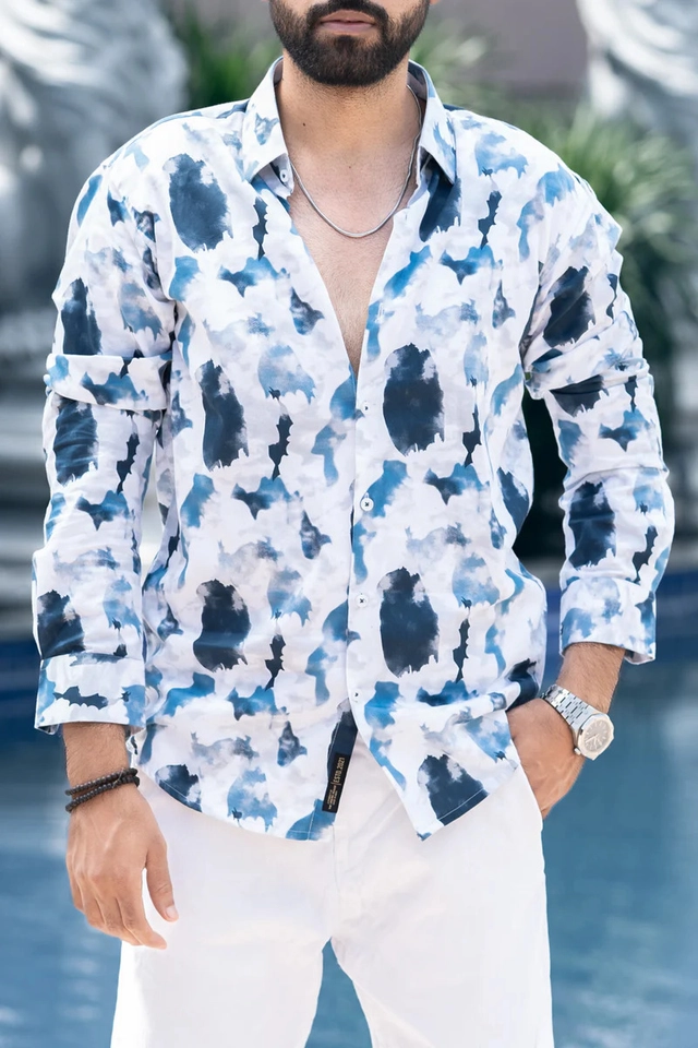 Lycra Full Sleeves Printed Shirt for Men (Multicolor, S)