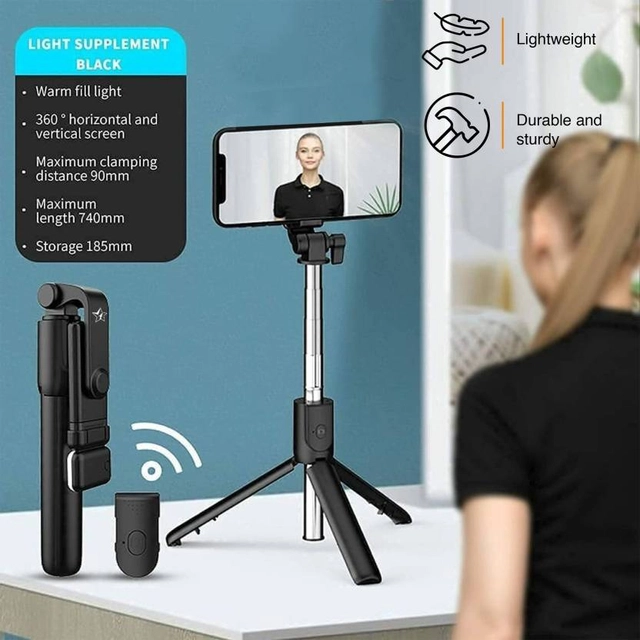 Selfie Stick R1 With Tripod Stand (Black)