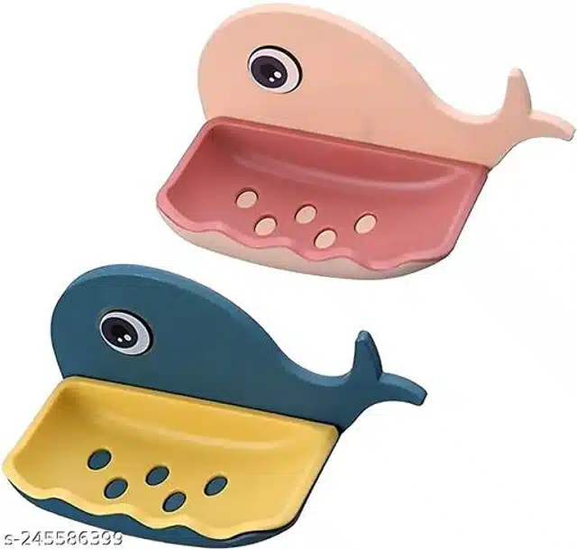Fish Shape Wall Mounted Soap Holder (Multicolor, Pack of 4)