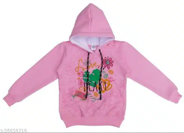 Fleece Printed Full Sleeves Hooded Sweatshirt for Girls (Light Pink, 2-3 Years)