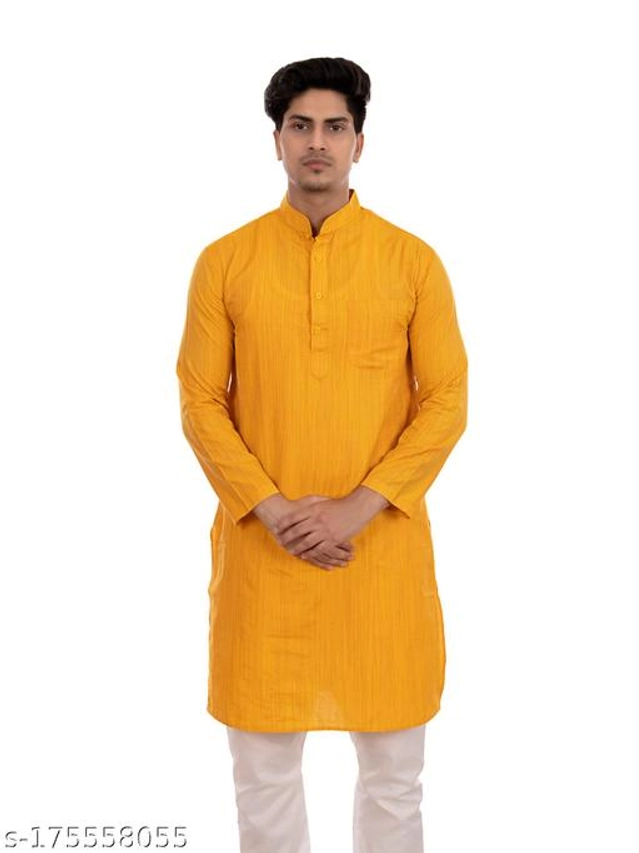 Cotton Blend Kurta for Men (Yellow, M)