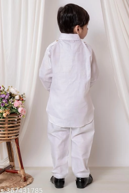 Cotton Solid Kurta with Pyjama for Boys (White, 2-3 Years)