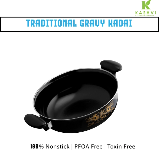 Cast Iron Kadai (Black, 28 cm)