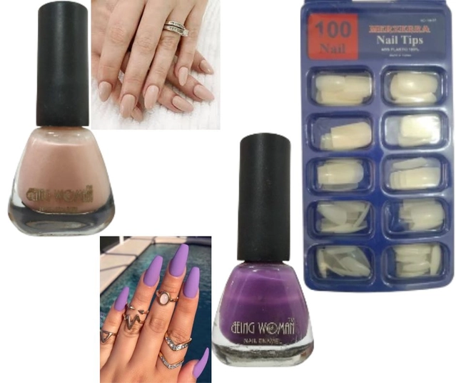 Combo of 2 Pcs Being Woman Nail Polishes & 100 Pcs Artificial Nail Tips (Multicolor, Set of 3)