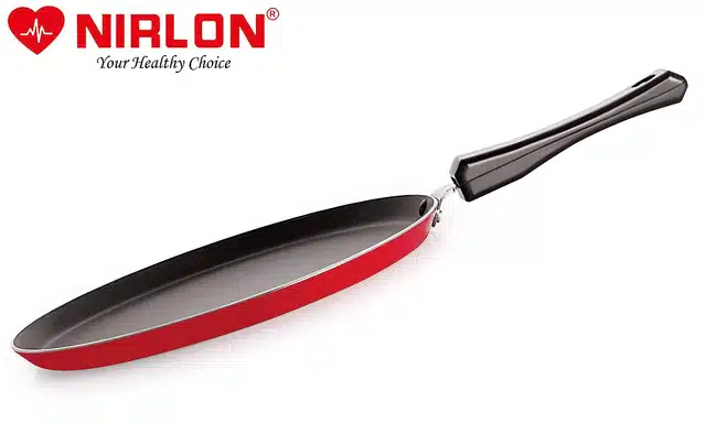 NIRLON Aluminium Flat Dosa Tawa (Red & Black, 24 cm)