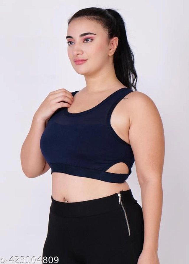 Nylon Elastane Solid Non Padded Sports Bra for Women (Navy Blue, 28A)