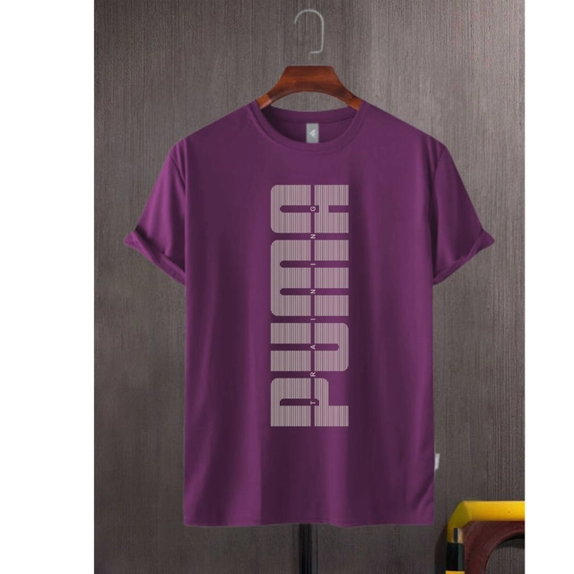 Round Neck Printed T-Shirt for Men (Wine, S)