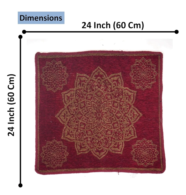 Chenille Velvet Pooja Mats (Maroon, 60x60 cm)