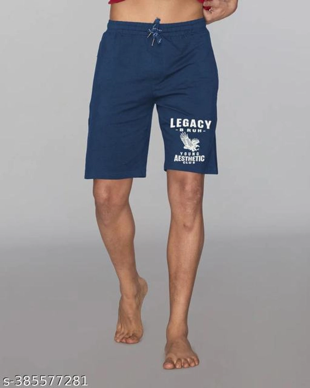 Cotton Blend Shorts for Men (Navy Blue, M)