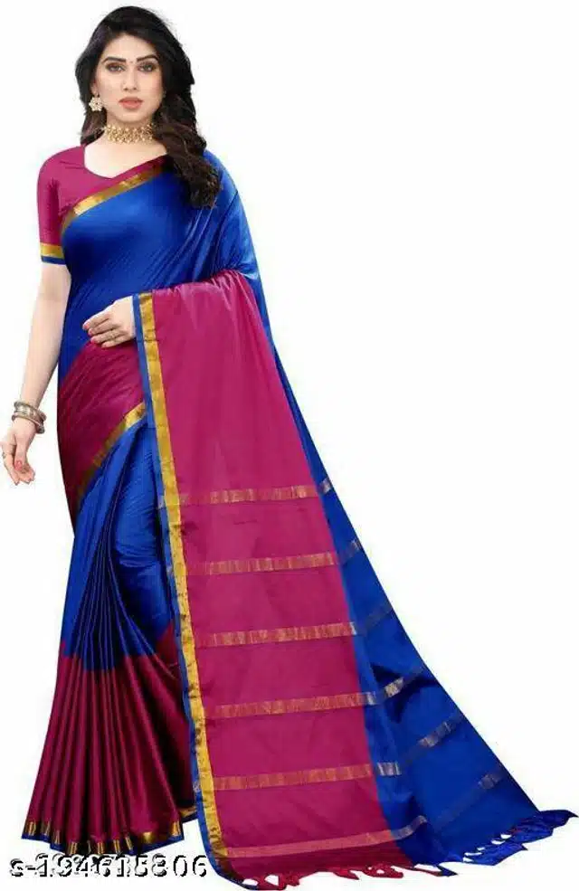 Saree with Unstitched Blouse (Blue, 6.1 m)